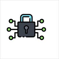 A lock with a key and a circuit board vector