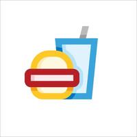 A hamburger and a drink are shown in a flat design vector