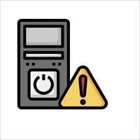 A computer with a warning sign and a power cord vector