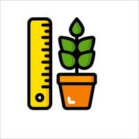 A plant in a pot with a ruler next to it vector