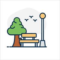 A park bench and tree with a bird on it vector