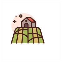 A farm house with a roof on top of a field vector