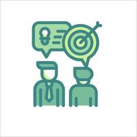 A green icon with two people talking about a target vector