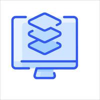 A computer with a stack of paper on it vector