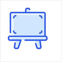 A blue and white line icon of a easel vector