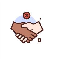 Two hands shaking hands with a red cross over it vector