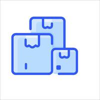 A blue icon of three boxes with a blue line vector
