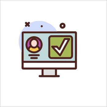 un computadora pantalla con un cheque marca en eso vector