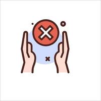 A hand holding a red cross and an x vector