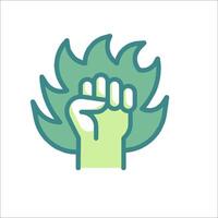 A green fist with a flame on it vector