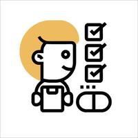 A man is holding a pill and a check list vector