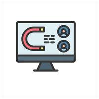 A computer monitor with a red arrow on it vector