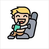 A cartoon boy sitting in a car with a bottle of water vector