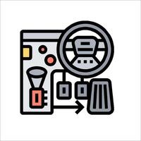 A car dashboard with a steering wheel and other items vector