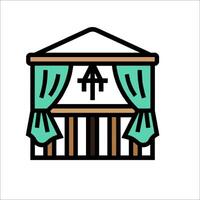 A small house with curtains and a cross on the front vector