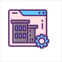 A flat icon of a building with gears and a clock vector