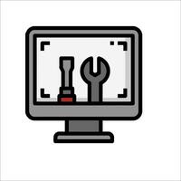 A computer monitor with a wrench and a wrench vector