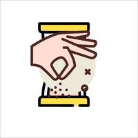 A hand is holding a sand timer in the sand vector