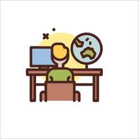 A man sitting at a desk with a globe on the screen vector