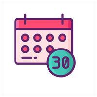 A calendar with the date 30th and a button vector