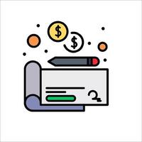 A check and pen on a white background with money and coins vector
