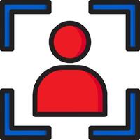 A red person in a blue square vector