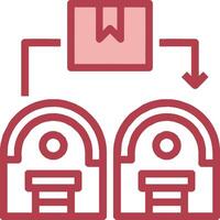 A red icon with two boxes and a red arrow vector