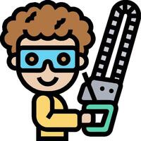 A cartoon boy with goggles holding a chainsaw vector