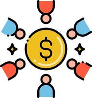 People around a dollar coin icon vector