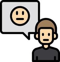 A man is talking to a speech bubble with a smiley face vector