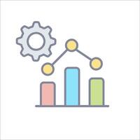 A line icon of a bar chart with a gear and a cogwheel vector