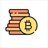Bitcoin icon with a stack of coins vector