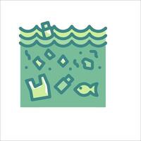 An illustration of a trash can, a fish, and a plastic bag vector