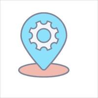 A pin with gears on it and a white background vector