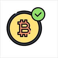 Bitcoin icon with tick and green check mark vector