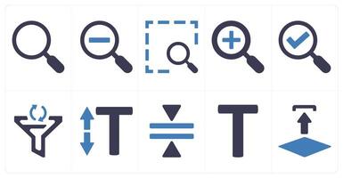 A set of 10 editing tools icons as search, zoom out, finder vector