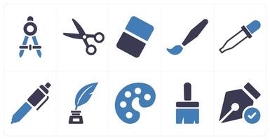 A set of 10 editing tools icons as compass, scissors, eraser vector