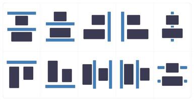 A set of 10 editing tools icons as top align, bottom align, right align vector