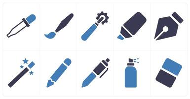 A set of 10 editing tools icons as color picker, paint brush, add new vector