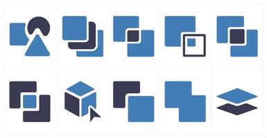 A set of 10 editing tools icons as shapes, layers, intersect vector