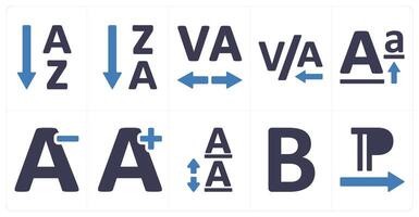 A set of 10 editing tools icons as ascending sorting, descending sorting, letter spacing vector