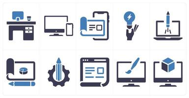 A set of 10 design and creativity icons as office desc, responsive, user details vector