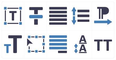 A set of 10 editing tools icons as text area, line through, justified vector