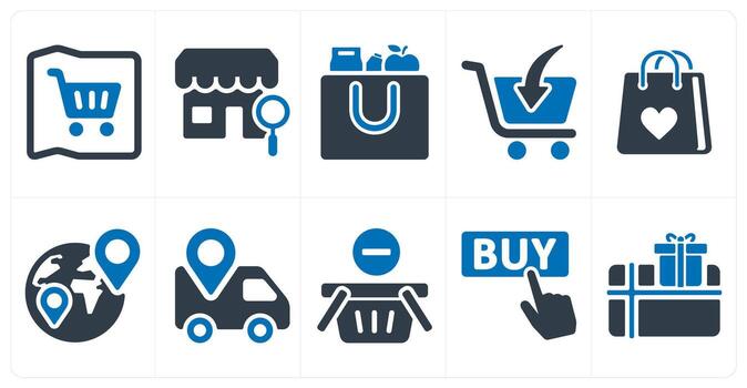 A set of 10 ecommerce icons as store address, search store, cart items vector