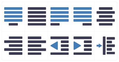 A set of 10 editing tools icons as center justified, justified, left justified vector