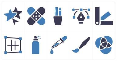A set of 10 editing tools icons as selection tool, patch tool, creativity vector