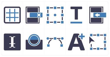 A set of 10 editing tools icons as grid, delete row, transform vector