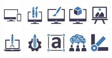 A set of 10 design and creativity icons as responsive, custom design, 3d vector