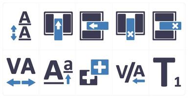 A set of 10 editing tools icons as line spacing, insert coloumn, insert row vector