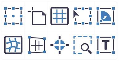 A set of 10 editing tools icons as transform, text area, grid vector